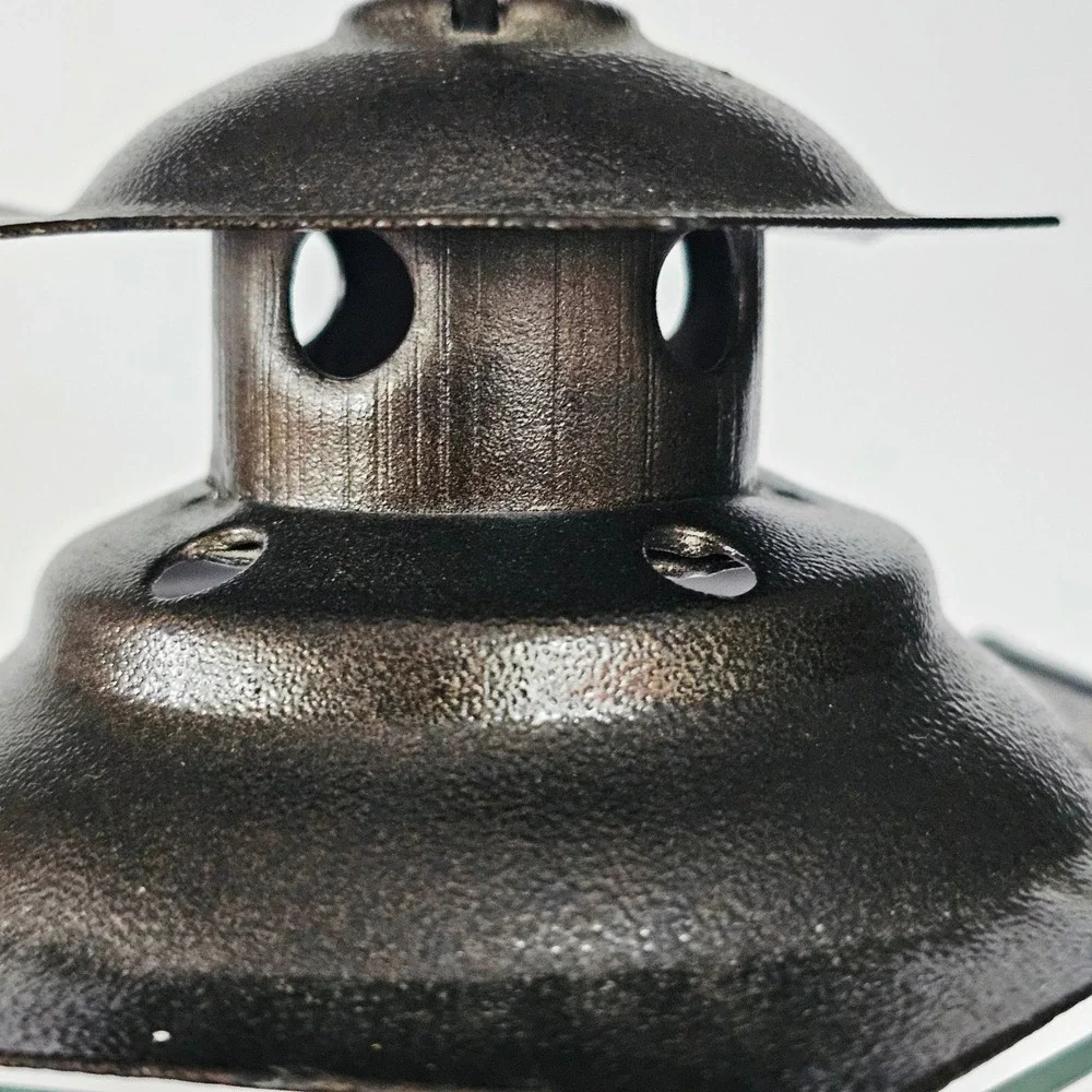 Vintage Indian Hanging Glass Lantern Black Metal Stand Gothic Witchy Home Decor